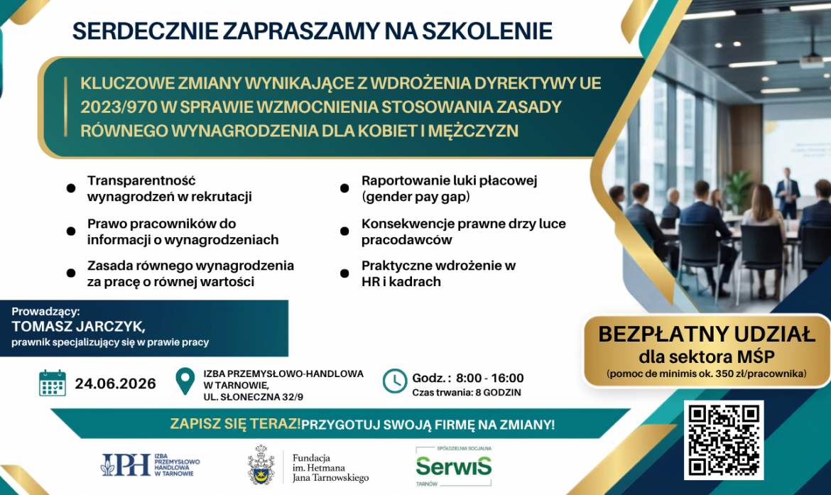 Zdjęcie Bezpłatne szkolenie dla kadrowych i pracodawców dot. wchodzącej dyrektywy UE 2023/970 o wynagrodzeniach